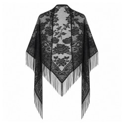 Black Floral Lace Triangle Shawl