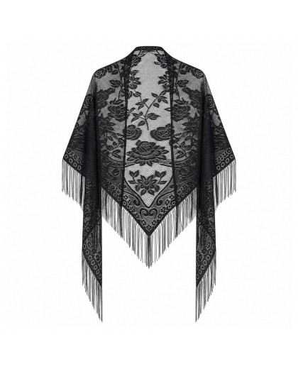 Black Floral Lace Triangle Shawl