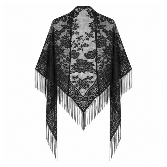 Black Floral Lace Triangle Shawl